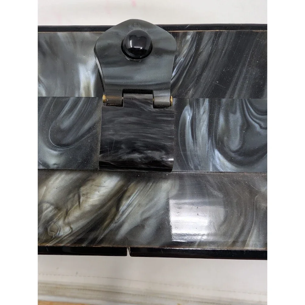 Vintage StyleCraft Handbag Purse Black Pearlized Marbled Lucite Vanity 60s As Is - Picture 9 of 11